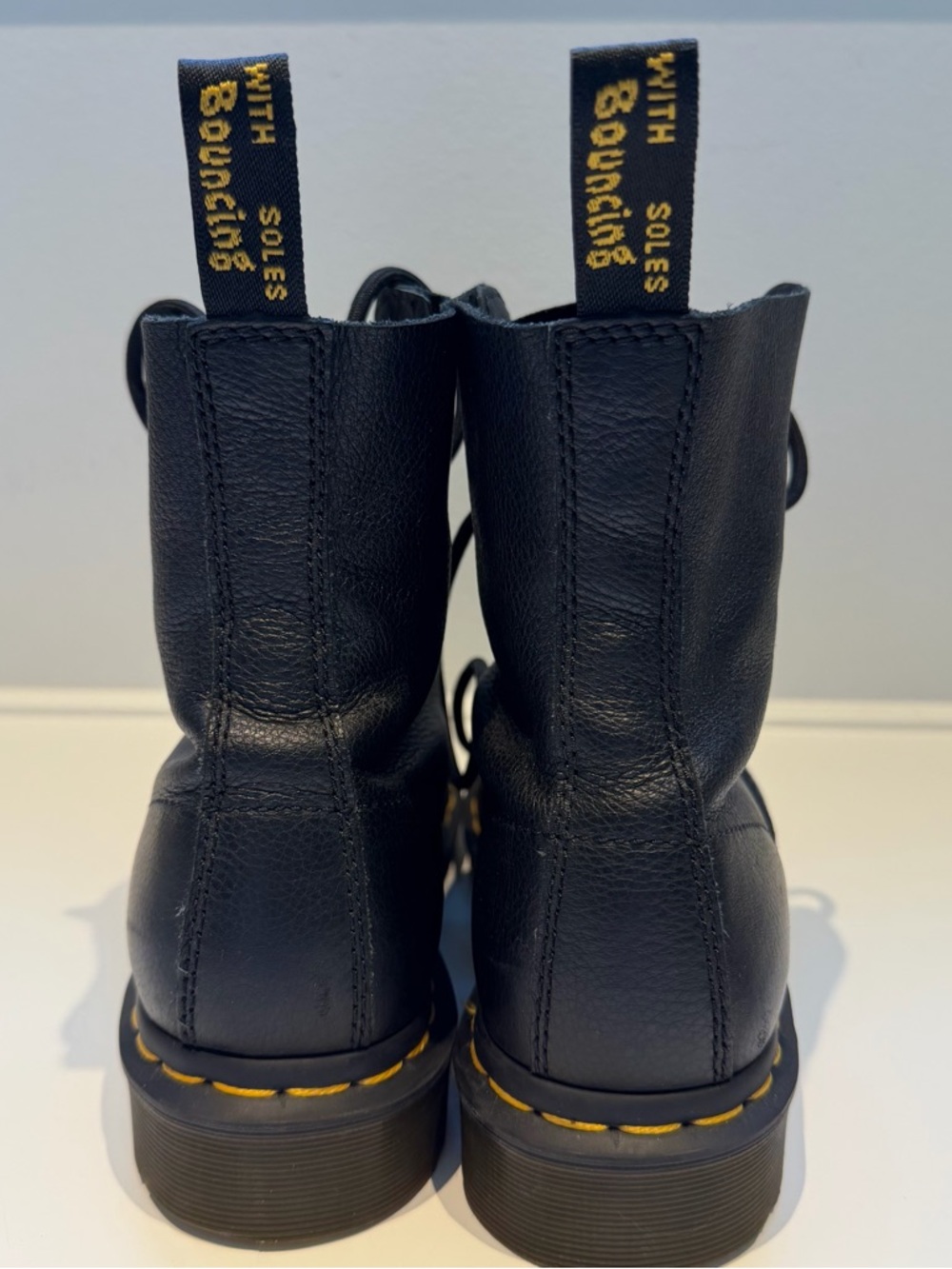 Dr. Martens Inspired Black Leather Combat Boot with Yellow Stitching - Picture 8 of 12